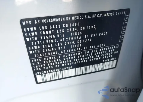 2018 Volkswagen Tiguan 2.0T Se/2.0T Sel z USA, uszkodzony, nr VIN 3VV2B7AX8JM149750